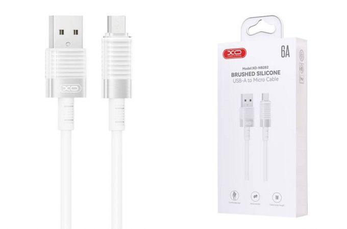 Кабель USB - MicroUSB XO NB282 Brushed Silicone 6A Fast Charging White
