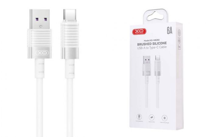 Кабель USB - USB Type-C XO NB282 Brushed Silicone 6A Fast Charging White