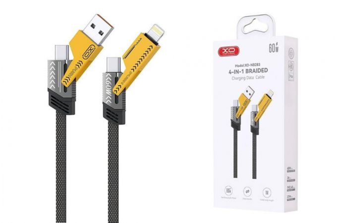 Кабель USB 4 в 1 XO NB283 4-in-1 Braided Flat Cable/Data Cable gray