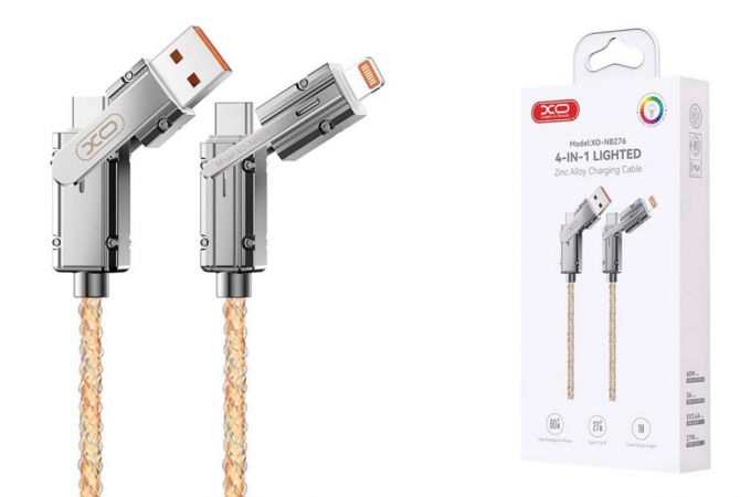 Кабель USB 4 в 1 XO NB276 Illuminated 4-in-1 Multifunctional Data Cable Gray