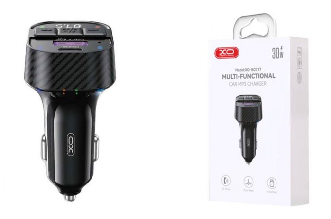 FM-Модулятор XO BCC17 плюс зарядка Smart Bluetooth MP3 A+C Dual Port PD30W Car Charger Black