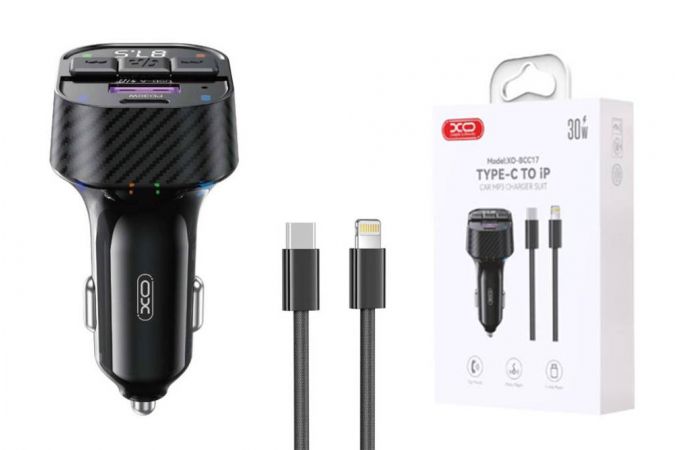 FM-Модулятор XO BCC17 плюс зарядка Smart Bluetooth MP3 A+C Dual Port PD30W Car Charger with Apple Suite (NB-Q273) Black