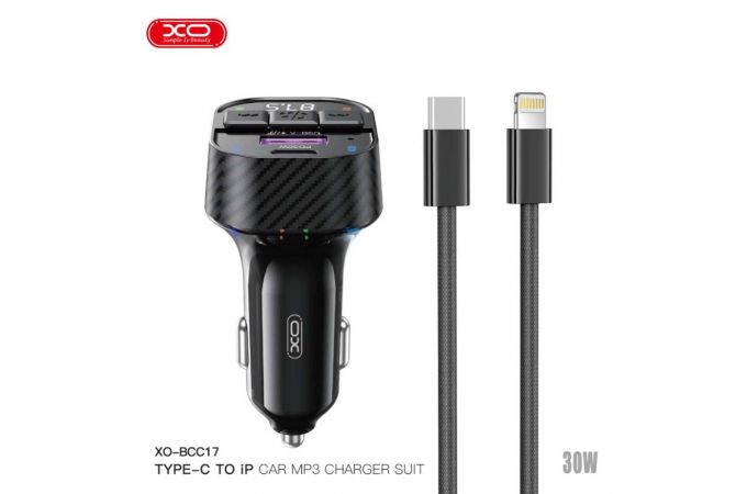 FM-Модулятор XO BCC17 плюс зарядка Smart Bluetooth MP3 A+C Dual Port PD30W Car Charger with Apple Suite (NB-Q273) Black