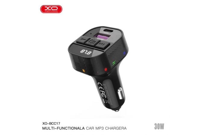 FM-Модулятор XO BCC17 плюс зарядка Smart Bluetooth MP3 A+C Dual Port PD30W Car Charger with Apple Suite (NB-Q273) Black