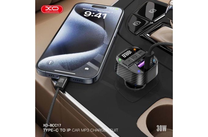 FM-Модулятор XO BCC17 плюс зарядка Smart Bluetooth MP3 A+C Dual Port PD30W Car Charger with Apple Suite (NB-Q273) Black