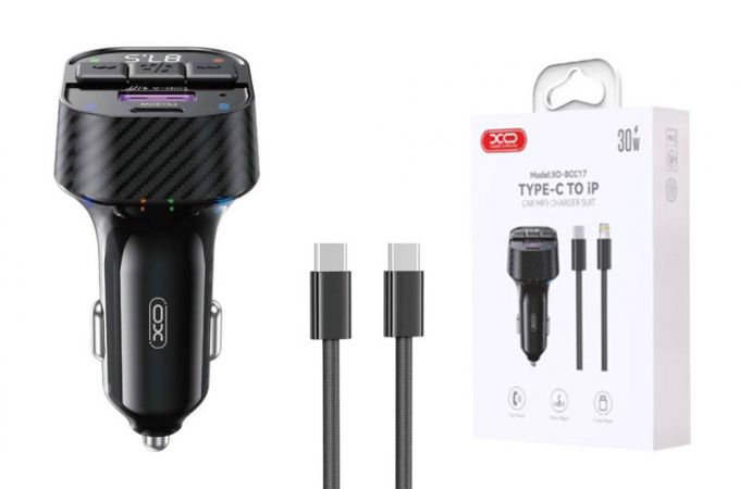 FM-Модулятор XO BCC17 плюс зарядка Smart Bluetooth MP3 A+C Dual Port PD30W Car Charger with type-c  Suite (NB-Q273) Black