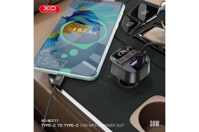 FM-Модулятор XO BCC17 плюс зарядка Smart Bluetooth MP3 A+C Dual Port PD30W Car Charger with type-c  Suite (NB-Q273) Black