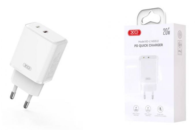 Сетевое зарядное устройство USB-C + USB-L (Lightning) XO L145 20W Bi-directional Reverse Fast Charger White