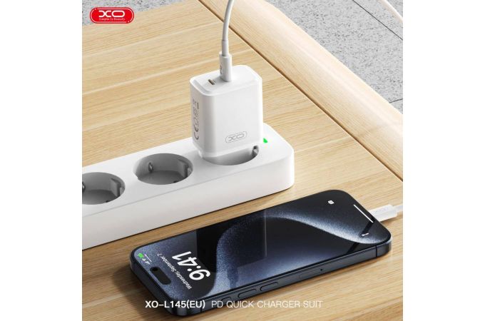 Сетевое зарядное устройство USB-C + USB-L (Lightning) +  кабель Lightning - Type-C XO L145 20W Bi-directional Reverse Charger Fast Charger White