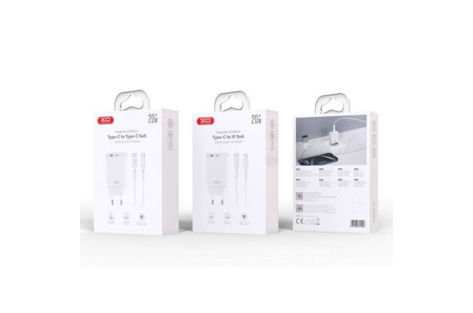 Сетевое зарядное устройство USB + USB-C + кабель Type-C – Type-C XO CE29 20W Fast Charger White