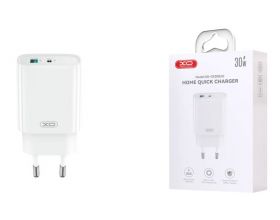 Сетевое зарядное устройство USB + USB-C XO CE30 30W  fast charger White