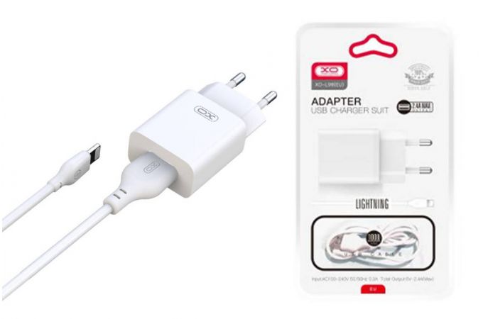 Сетевое зарядное устройство USB + кабель Lightning XO L99 EU 2.4A USB charger with Lighting cable White