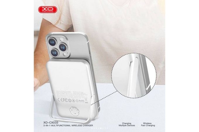 Беспроводное зарядное устройство XO CX033 Mobile Power+Wireless Charger 3-in-1 White