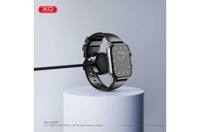 Беспроводное зарядное устройство XO CX030 Type-c to Type-c+ Metal Apple Watch Watch Charger Braided Cable Black