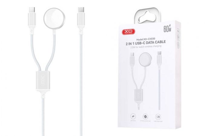 Беспроводное зарядное устройство XO CX030 Type-c to Type-c+ Metal Apple Watch Watch Charger Braided Cable White