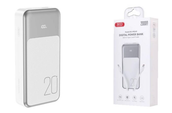 Универсальный дополнительный аккумулятор Power Bank XO PR249 USB-C 20W / USB-A 22.5W (comes with TYPE-C, Lightning cable) 20000mAh White