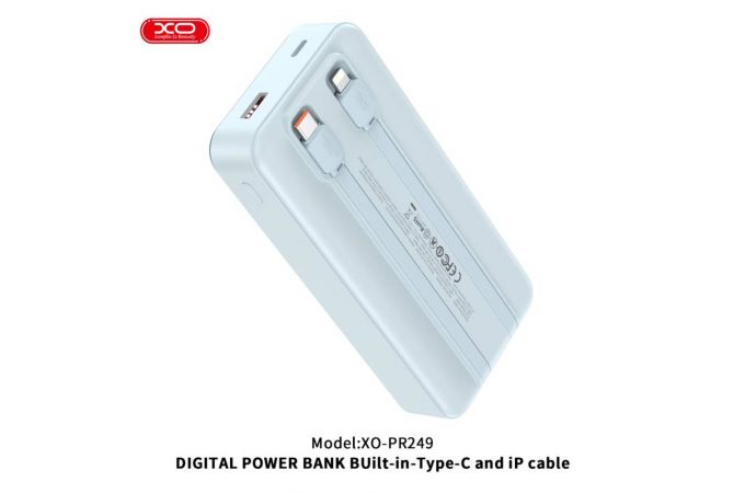 Универсальный дополнительный аккумулятор Power Bank XO PR249 USB-C 20W / USB-A 22.5W Digital Display Fast Charging 20000mAh Blue