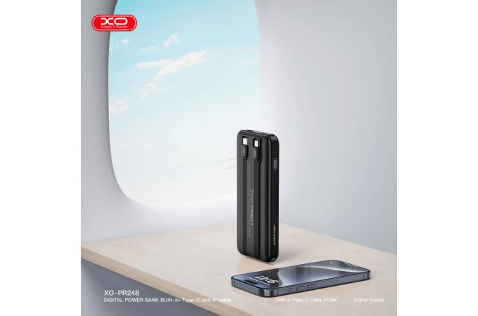 Универсальный дополнительный аккумулятор Power Bank XO PR248 USB-C 20W / USB-A 22.5W (comes with TYPE-C, Lightning cable) 10000mAh Blue