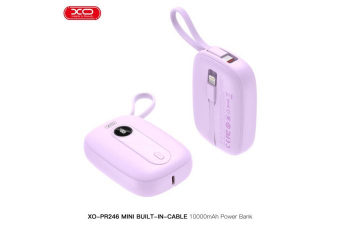 Универсальный дополнительный аккумулятор Power Bank XO PR246 22.5W Fully Compatible + PD20W TYPE-C, iP Cable 10000mAh purple