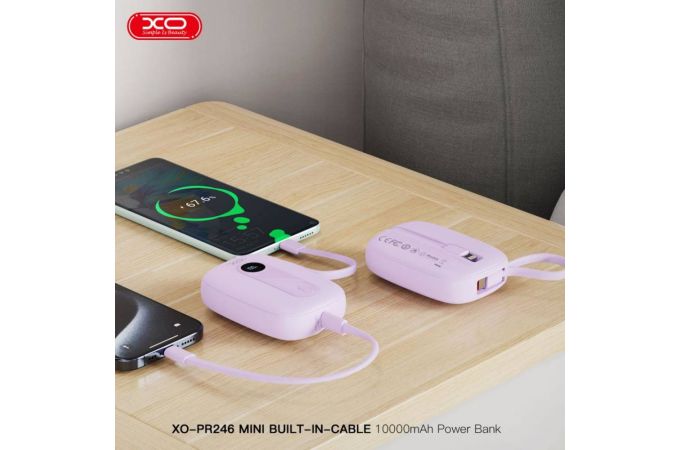 Универсальный дополнительный аккумулятор Power Bank XO PR246 22.5W Fully Compatible + PD20W TYPE-C, iP Cable 10000mAh purple