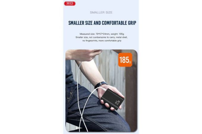 Универсальный дополнительный аккумулятор Power Bank XO PR155 PD20W+QC22.5W Metal Digital Display Touch Sensor Mini Fast Charging 10000mAh Black