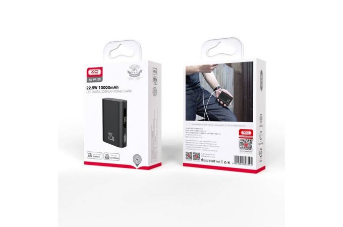 Универсальный дополнительный аккумулятор Power Bank XO PR155 PD20W+QC22.5W Metal Digital Display Touch Sensor Mini Fast Charging 10000mAh Black