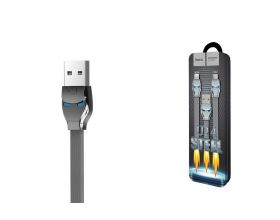 Кабель USB - MicroUSB HOCO U14 2,4A (серый) 1м (в оплетке,LED индикатор)