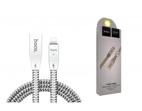 Кабель USB - Lightning HOCO U11, 2,4A (серебристый) 1м (в оплетке, LED индикатор)