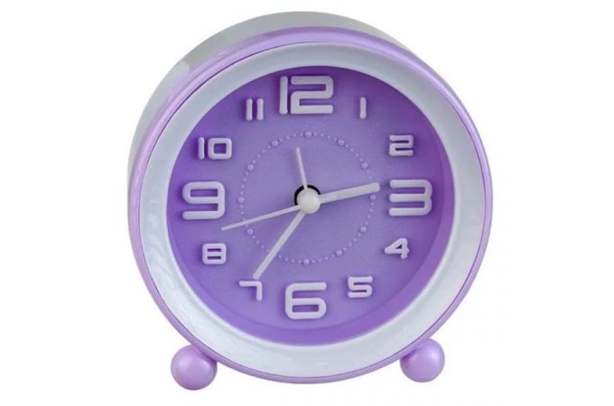 Часы-будильник Perfeo Quartz "PF-TC-007", круглые диам. 10,5 см, фиолетовые