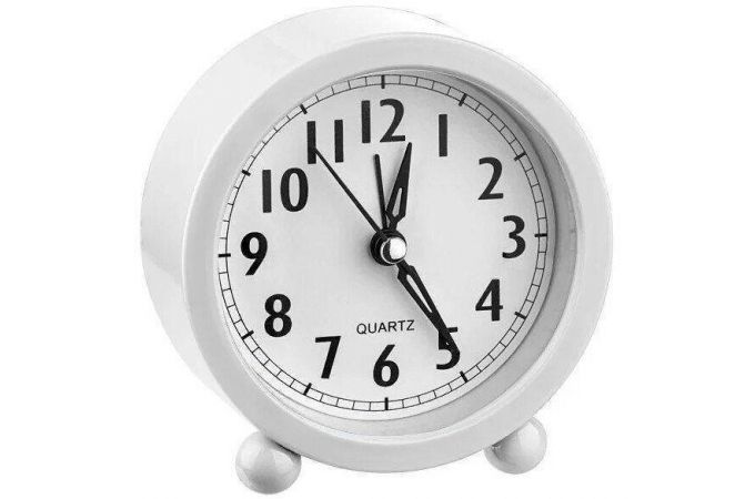 Часы-будильник Perfeo Quartz "PF-TC-020", круглые диам. 10 см, белые