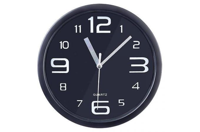 Часы настенные Perfeo "PF-WC-001", круглые д. 20 см, чёрный корпус / чёрный циферблат