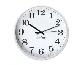 Часы настенные Perfeo "PF-WC-002", круглые д. 25 см, белый корпус / белый циферблат