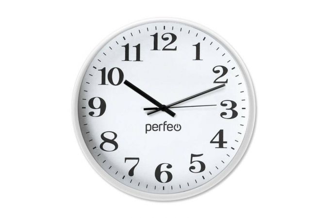 Часы настенные Perfeo "PF-WC-002", круглые д. 25 см, белый корпус / белый циферблат