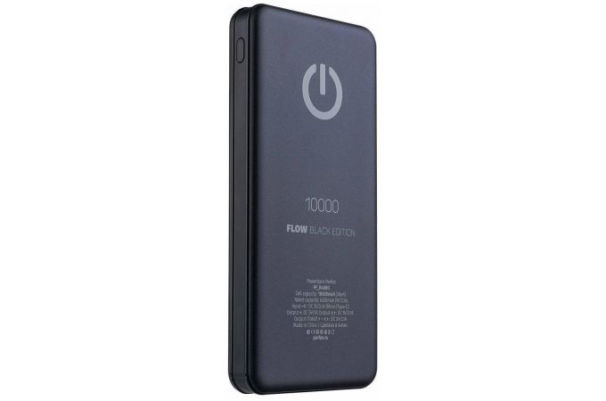 Универсальный дополнительный аккумулятор Power Bank Perfeo Powerbank Flow (10000 mAh) In Type-C/Micro usb (черный)