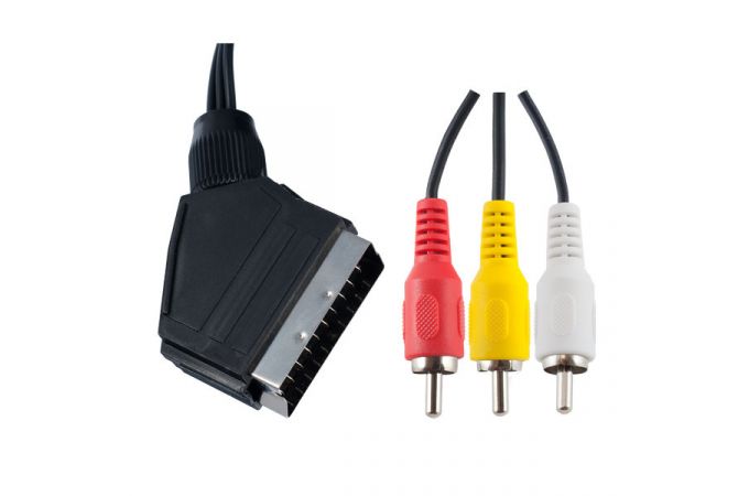 Кабель SCART (21 pin) вилка - 3xRCA вилка Perfeo 2м (S8101) (черный)