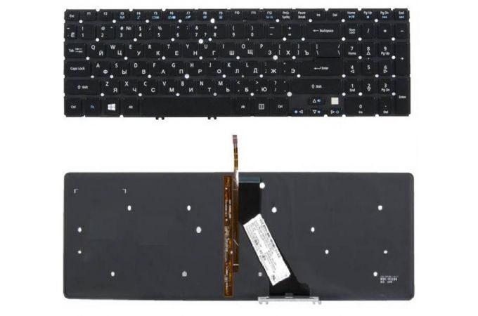 Клавиатура для ноутбука Acer Aspire V5-531, V5-551, V5-552, V5-571, V5-572, V7-581, V7-582, M3-581, M5-581 черная, без рамки, с подсветкой