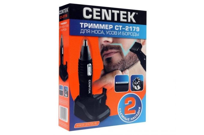 Триммер CENTEK CT-2179 черный/серебристый повр.упак. д/бороды и усов, питание 1хAA