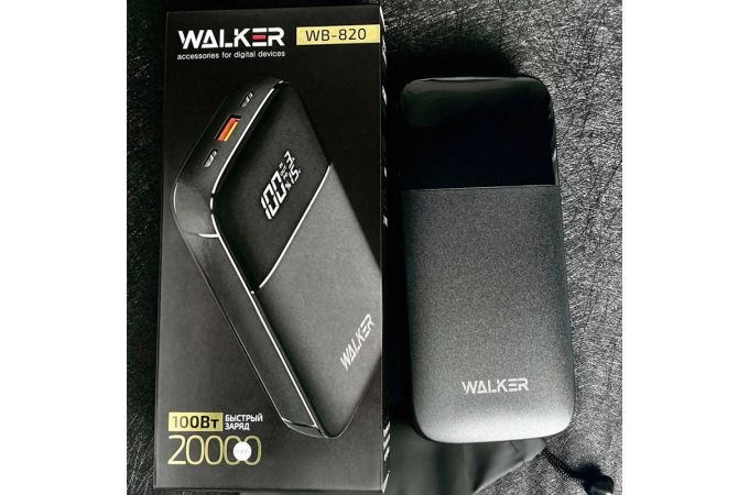 Универсальный дополнительный аккумулятор Power Bank Walker WB-820, Li-Pol, 100W, поддержка QC+PD, (20000 mAh) черный