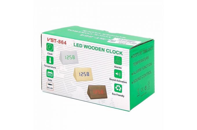 Часы настольные VST 864-1 без блока (Красные цифры, темно-коричневый корпус)