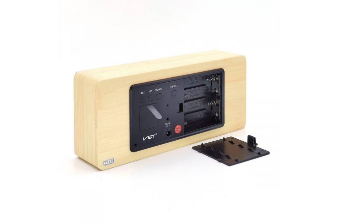 Часы настольные VST 865-1 (Красные цифры, светло-коричневый корпус)