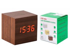 Часы настольные VST 869-1 без блока (Красные цифры, темно-коричневый корпус)