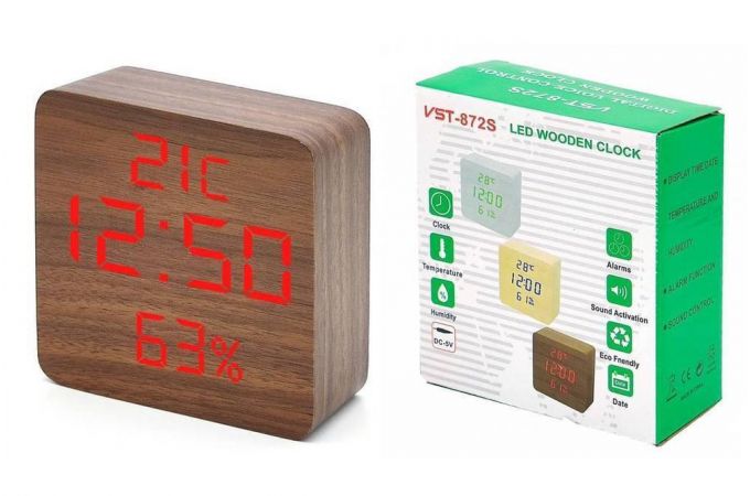 Часы настольные VST 872S-3 без блока (Красные цифры, темно-коричневый корпус)