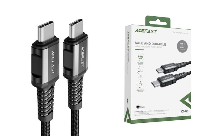 Кабель USB Type-C - USB Type-C ACEFAST C1-03 (серый) 1м (в оплетке)