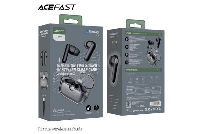 Наушники вакуумные беспроводные ACEFAST T3 true wirelles earbuds Bluetooth (черный)