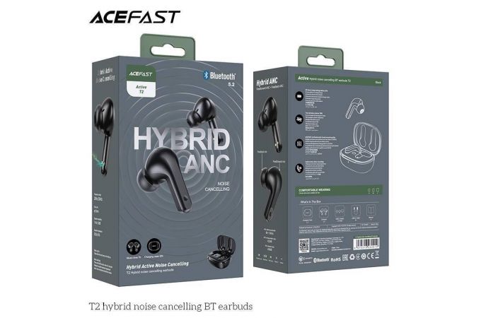 Наушники вакуумные беспроводные ACEFAST T2 Hybrid Noise Cancelling BT Bluetooth (черный)