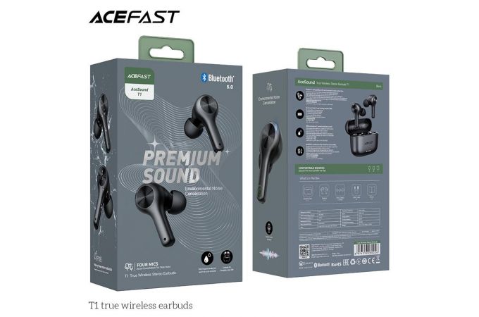 Наушники вакуумные беспроводные ACEFAST T1 true wirelles earbuds Bluetooth (черный)