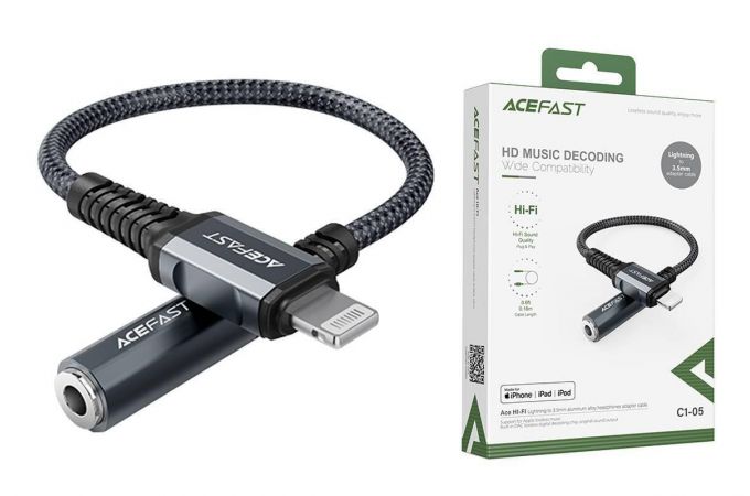 Адаптер для проводной гарнитуры iPhone c 3.5 мм на Lighting ACEFAST C1-05 (серый) 0.18 м (AUX (вход) - Lightning)