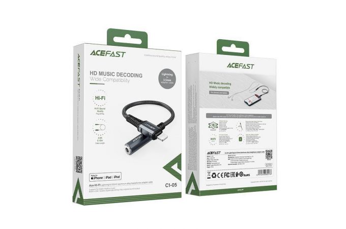 Адаптер для проводной гарнитуры iPhone c 3.5 мм на Lighting ACEFAST C1-05 (серый) 0.18 м (AUX (вход) - Lightning)