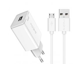 Сетевое зарядное устройство USB + кабель MicroUSB MAIMi T7 5B, 2400mA (белый)
