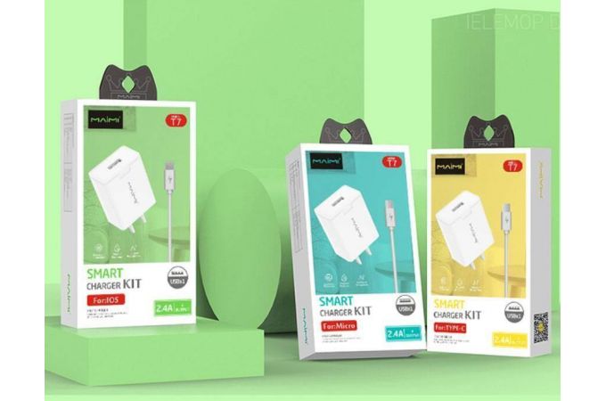 Сетевое зарядное устройство USB + кабель MicroUSB MAIMi T7 5B, 2400mA (белый)